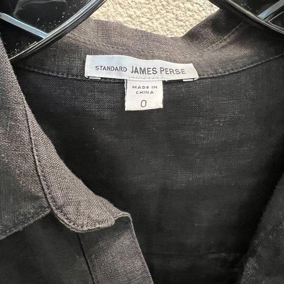 James Perse Linen Blend Short Sleeve Buttoned Shirt, Black, Size 0 - Picture 4 of 4